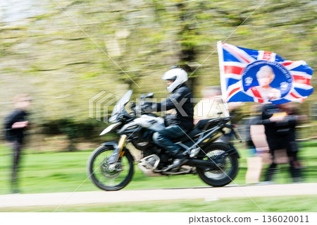 A group of large motorbikes on the Long Walk leading from Windsor Castle on the outskirts of London A group of large motorbikes on the Long Walk leading from Windsor Castle on the outskirts of London 136020011
