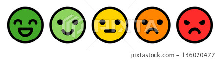5-level rating facial expression icon set (colored, satisfaction, emotion level) 5-level rating facial expression icon set (colored, satisfaction, emotion level) 136020477