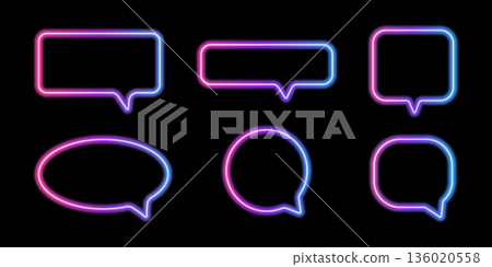 Neon rainbow gradient speech balloon. Bright glowing chat bubble for text, talk and messaging visuals Neon rainbow gradient speech balloon. Bright glowing chat bubble for text, talk and messaging visuals 136020558