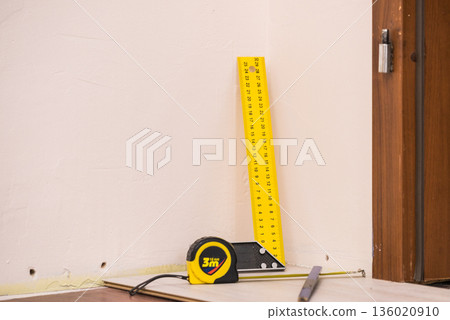 Renovations tools, tape measure, industrial ruler 136020910
