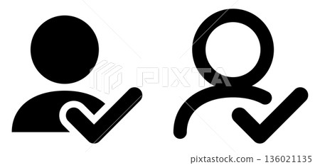 Person approval icon | Simple UI material indicating user confirmation and registration completion 136021135