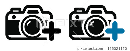 Camera icon with a plus sign | UI material for adding and taking new photos Camera icon with a plus sign | UI material for adding and taking new photos 136021150