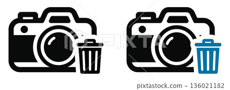 Camera icon with trash can | UI material for deleting photos and images Camera icon with trash can | UI material for deleting photos and images 136021182