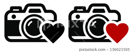 Camera and heart icon for favorite photos | Symbol of like and affection 136021505