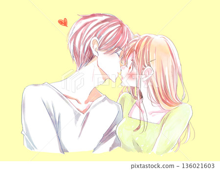當一個男人試圖親吻她時,一個女人感到驚訝和尷尬。 當一個男人試圖親吻她時,一個女人感到驚訝和尷尬。 136021603