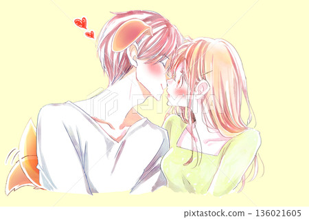 一個長相像狗的男人試圖親吻一個女人,這讓女人感到驚訝和尷尬。 一個長相像狗的男人試圖親吻一個女人,這讓女人感到驚訝和尷尬。 136021605