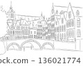 Black and White Vector of Historic Bruges, Belgium 136021774