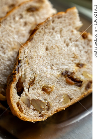 Cross-section of handmade natural yeast longan and walnut bread Cross-section of handmade natural yeast longan and walnut bread 136021913