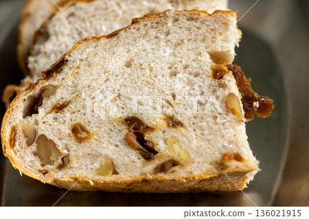Cross-section of handmade natural yeast longan and walnut bread Cross-section of handmade natural yeast longan and walnut bread 136021915