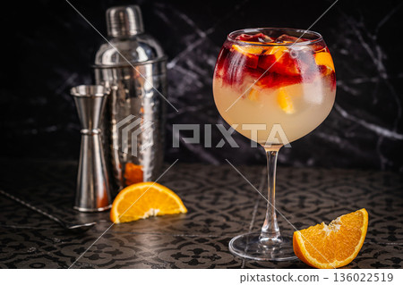 Glass of red wine spanish cocktail Glass of red wine spanish cocktail 136022519