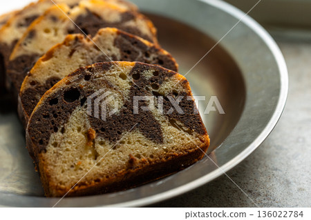 Exquisite handmade marble pound cake slices Exquisite handmade marble pound cake slices 136022784