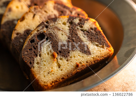 Exquisite handmade marble pound cake slices Exquisite handmade marble pound cake slices 136022786