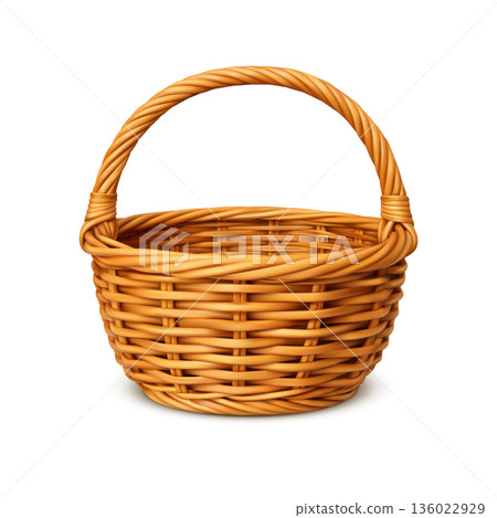 Realistic Rattan Wicker Basket Isolated Realistic Rattan Wicker Basket Isolated 136022929