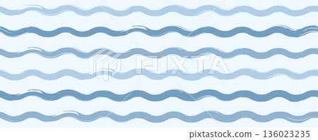 Baby wavy pattern. Seamless grunge background with curly lines. Watercolor sea theme with simple doodle backdrop. Vector illustration 136023235