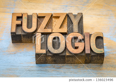 fuzzy logic, scientific theory -  word abstract in vintage letterpress wood type 136023496