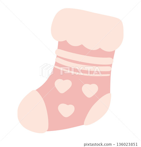 Pink christmas stocking with hearts for holiday celebration 136023851