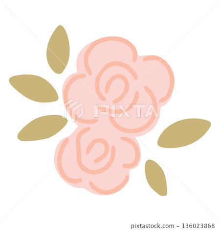 Pink flower illustration with green leaves design 136023868