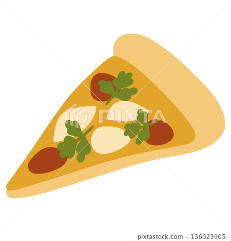 Pizza slice with mozzarella, tomato, and fresh basil illustration Pizza slice with mozzarella, tomato, and fresh basil illustration 136023905