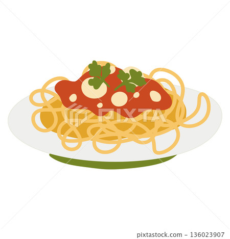 Spaghetti pasta with tomato sauce and cheese serving 136023907