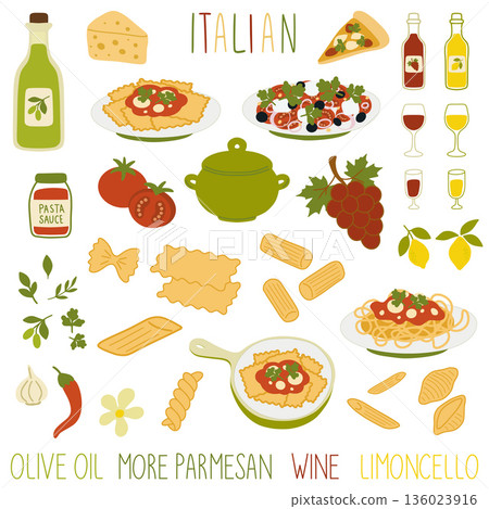 Italian food ingredients and dishes compiling collection 136023916