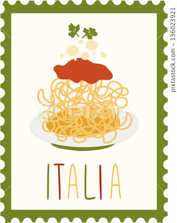 Italian spaghetti food stamp design with text 136023921