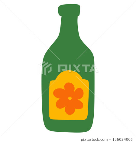 Green bottle with orange label celebrating dia de los muertos 136024005