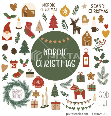 Nordic christmas hygge bundle celebrating winter holidays with festive icons 136024009