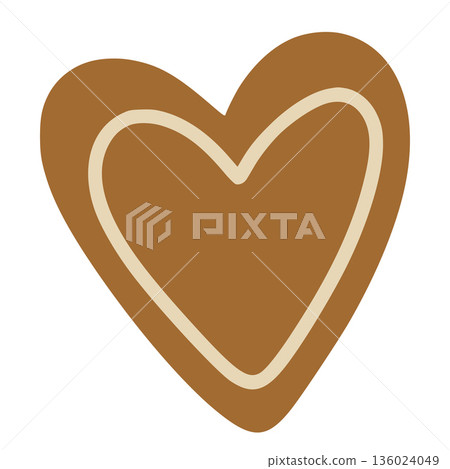 Gingerbread heart cookie with festive icing decoration 136024049