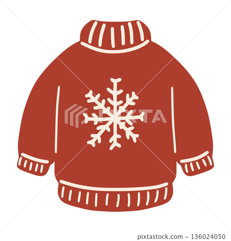 Red turtleneck sweater displaying a winter snowflake design Red turtleneck sweater displaying a winter snowflake design 136024050