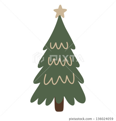 Christmas tree with star flat vector illustration Christmas tree with star flat vector illustration 136024059