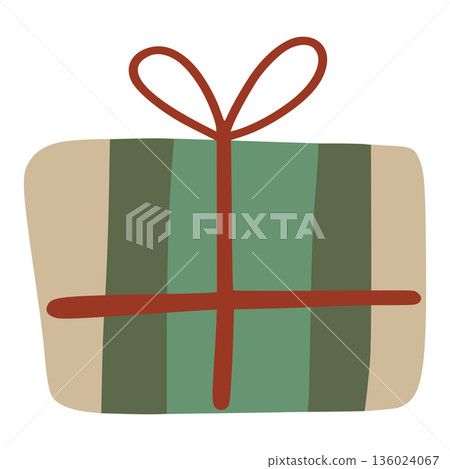 Nordic christmas gift box with ribbon and bow 136024067