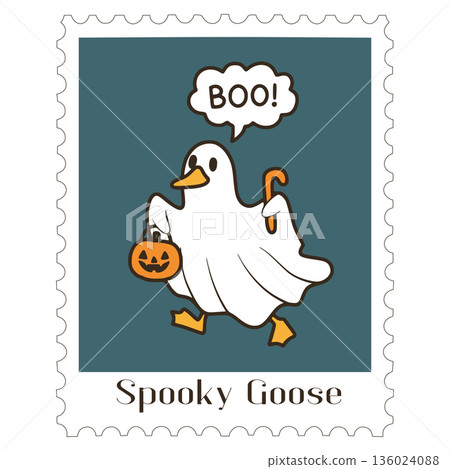Halloween goose trick or treating in ghost costume Halloween goose trick or treating in ghost costume 136024088