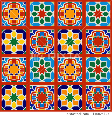 Colorful geometric seamless pattern moroccan style tiles 136024123