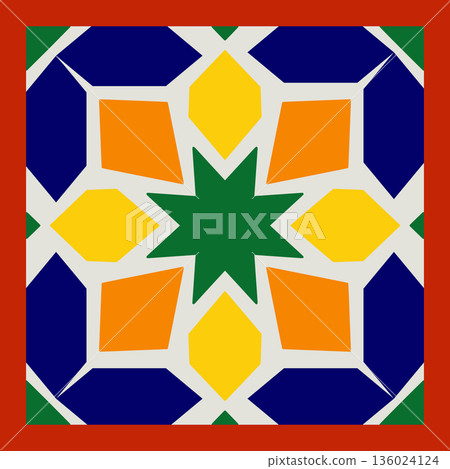 Colorful geometric star pattern tile design art 136024124
