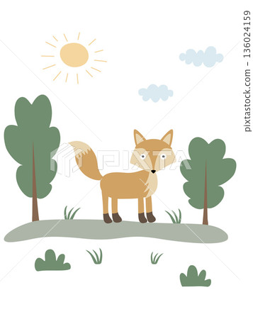Cute fox standing in the forest enjoying sunny day Cute fox standing in the forest enjoying sunny day 136024159