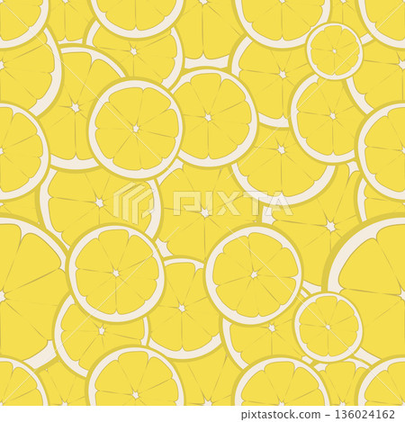 Lemon slices forming a vibrant citrus fruit pattern 136024162