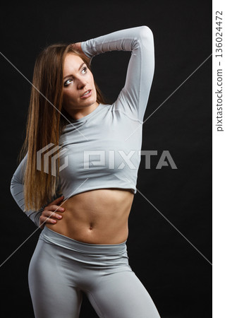 Fit woman in thermolinen underwear, Fit woman in thermolinen underwear, 136024472