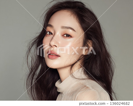 一位笑容燦爛、肌膚美麗的女子的美麗肖像 136024682