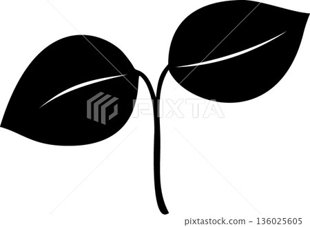 Minimalist Black Leaf Sprout Silhouette Icon Featuring Two Leaves on a Stem Representing Growth Nature Ecology Environment and Sustainable Green Living Concept Minimalist Black Leaf Sprout Silhouette Icon Featuring Two Leaves on a Stem Representing Growth Nature Ecology Environment and Sustainable Green Living Concept 136025605