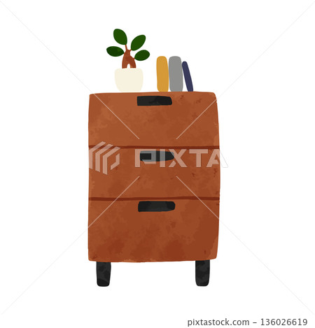 用盆栽植物和書籍裝飾的箱子，水彩風格向量手繪插圖 136026619