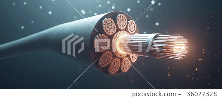 Cross section of underwater fiber optic data cable - ai generated 136027328