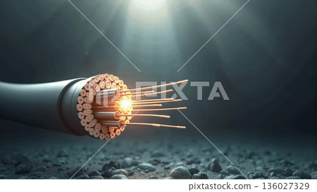 Cross section of underwater fiber optic data cable - ai generated 136027329