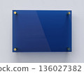 Blank A4 white glass office corporate Signage plate Template, Clear Printing Board For Branding, Transparent blue acrylic advertising signboard mockup. 3D rendering 136027382