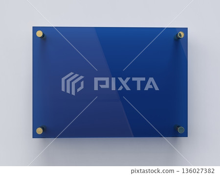 Blank A4 white glass office corporate Signage plate Template, Clear Printing Board For Branding, Transparent blue acrylic advertising signboard mockup. 3D rendering Blank A4 white glass office corporate Signage plate Template, Clear Printing Board For Branding, Transparent blue acrylic advertising signboard mockup. 3D rendering 136027382