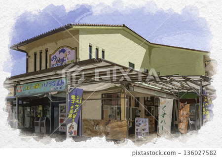水彩風格的路邊車站，淡路市，兵庫縣 136027582