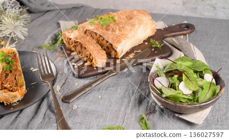 Puff pastry vegetable roll Puff pastry vegetable roll 136027597