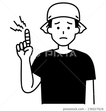 A male izakaya waiter with an injured finger 136027828