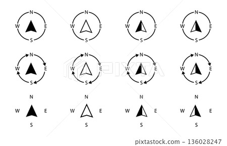 Compass icon symbol set vector illustration. Compass sticker icons. Compass icon symbol set vector illustration. Compass sticker icons. 136028247