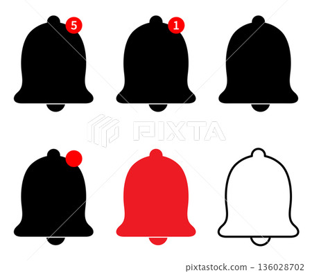 Bell icon, bell notification simple icon. Chat notification or message notification symbols. 136028702