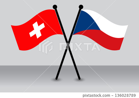 Crossed Flags of Switzerland and Czech Republic. Waving Flags Flat Style. Official Proportion. 136028789